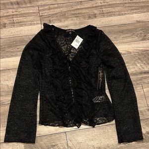 Almost Famous black lace ruffle top NWT